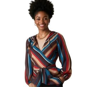 INC International Concepts Multi Color Striped Wrap Top Size XS NWT